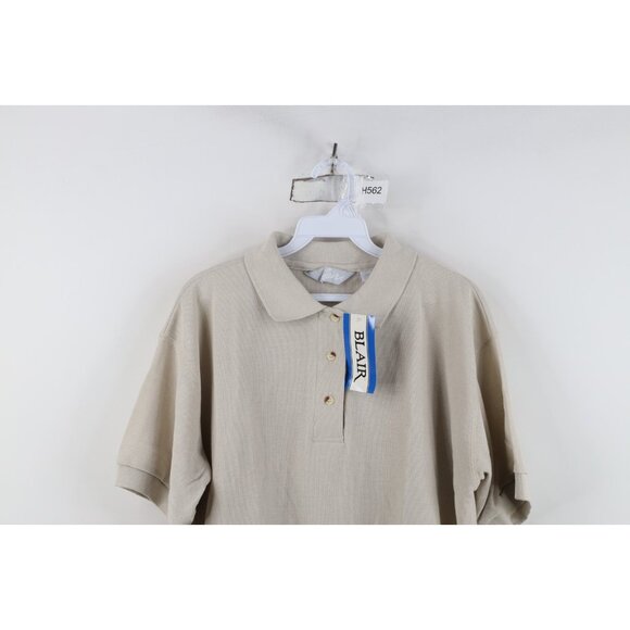 Deadstock Vintage 90s Streetwear Womens Size Large Blank Golf Polo Shirt Beige - Picture 2 of 11